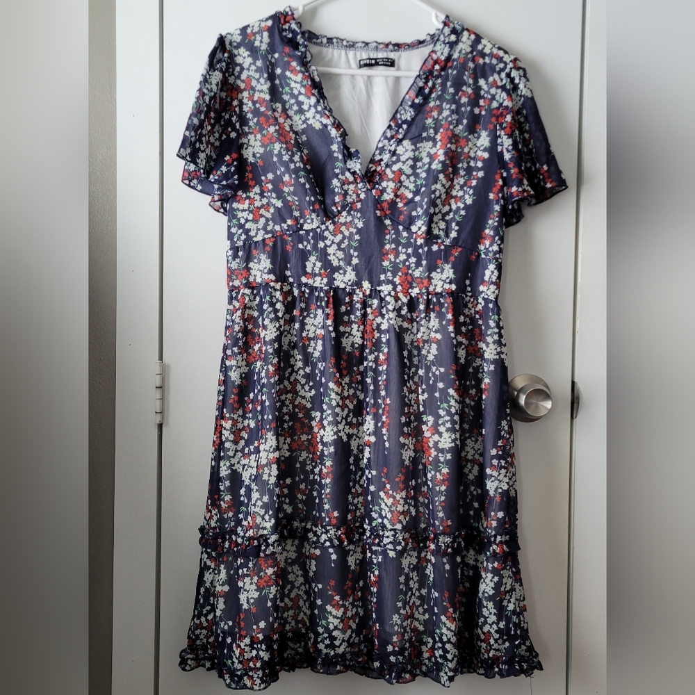 Shein Navy Blue Floral Dress